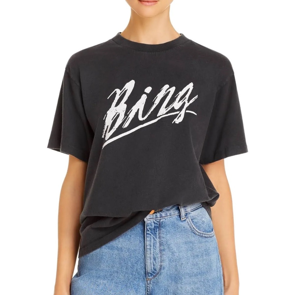 Anine Bing Lili Basic Bing Tee in Vintage Black, size medium